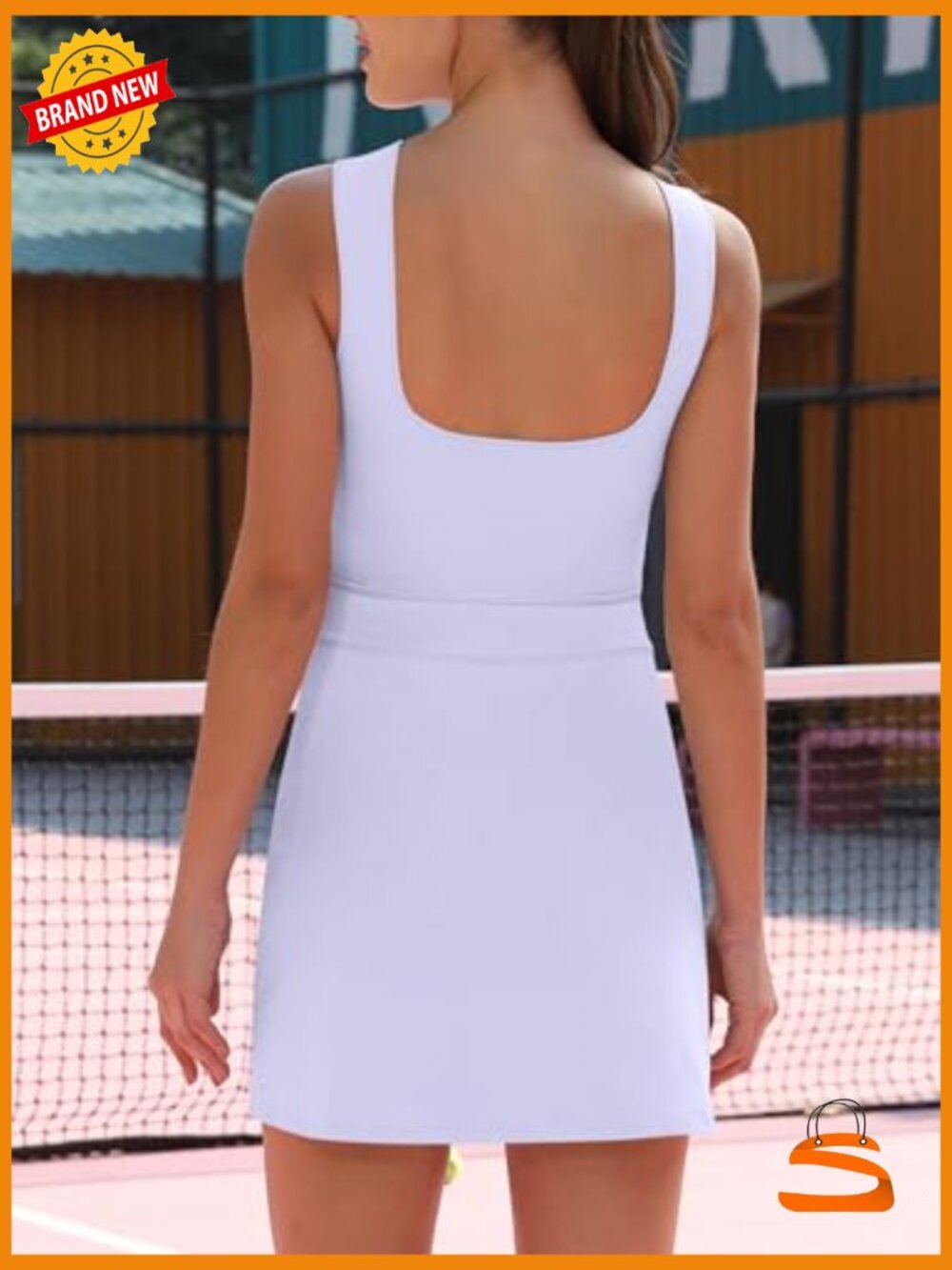 Women's Athletic Tennis Dress with Built-in Shorts, Sleeveless Slit Mini - Picture 4 of 7
